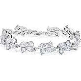 SWEETV Marquise Wedding Bracelet,Crystal Rhinestone Bridal Bracelets for Brides, Bridesmaids, Women, Rose Gold/Silver Tennis Bracelet for Wedding, Prom, Party, Jewelry Gifts