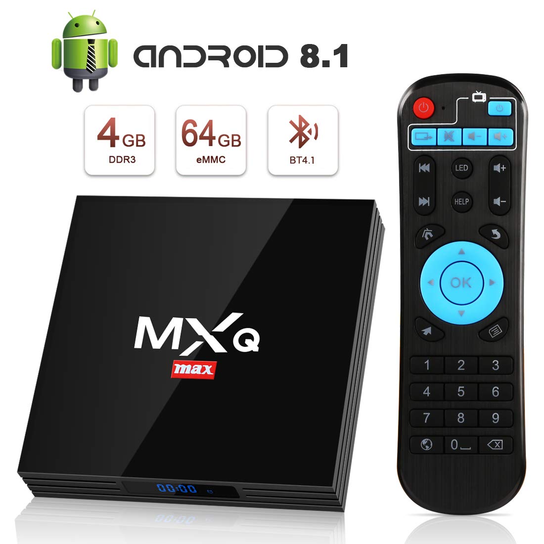 Android 8.1 TV Box, Superpow Smart TV Box Quad Core 4GB RAM+64GB ROM, BT 4.1, 4K*2K UHD H.265, HDMI, USB...
