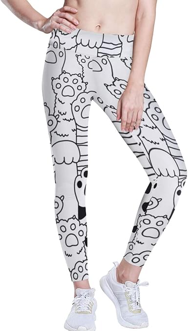 Amazon Com Womens High Waist Yoga Pants Clipart Cat Paws For Women Leggings Clothing
