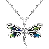 Iringnier Dragonfly Gifts Dragonfly Necklace for Women Sterling Silver Abalone Pendant Necklaces Elegant Jewelry for Mom