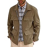 Runcati Mens Safari Jacket Military Full Zip Cargo Jacket Windproof Multi Pocket Outdoor Field Coat
