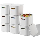 ORGIDOL 8 Pack White Storage Bins with Lids Stackable Storage Container for Organizing, Storage Boxes with Handle for Shelves, Cute Storage Bin for Craft, Snacks, 9.85x6.9x5.7 inch