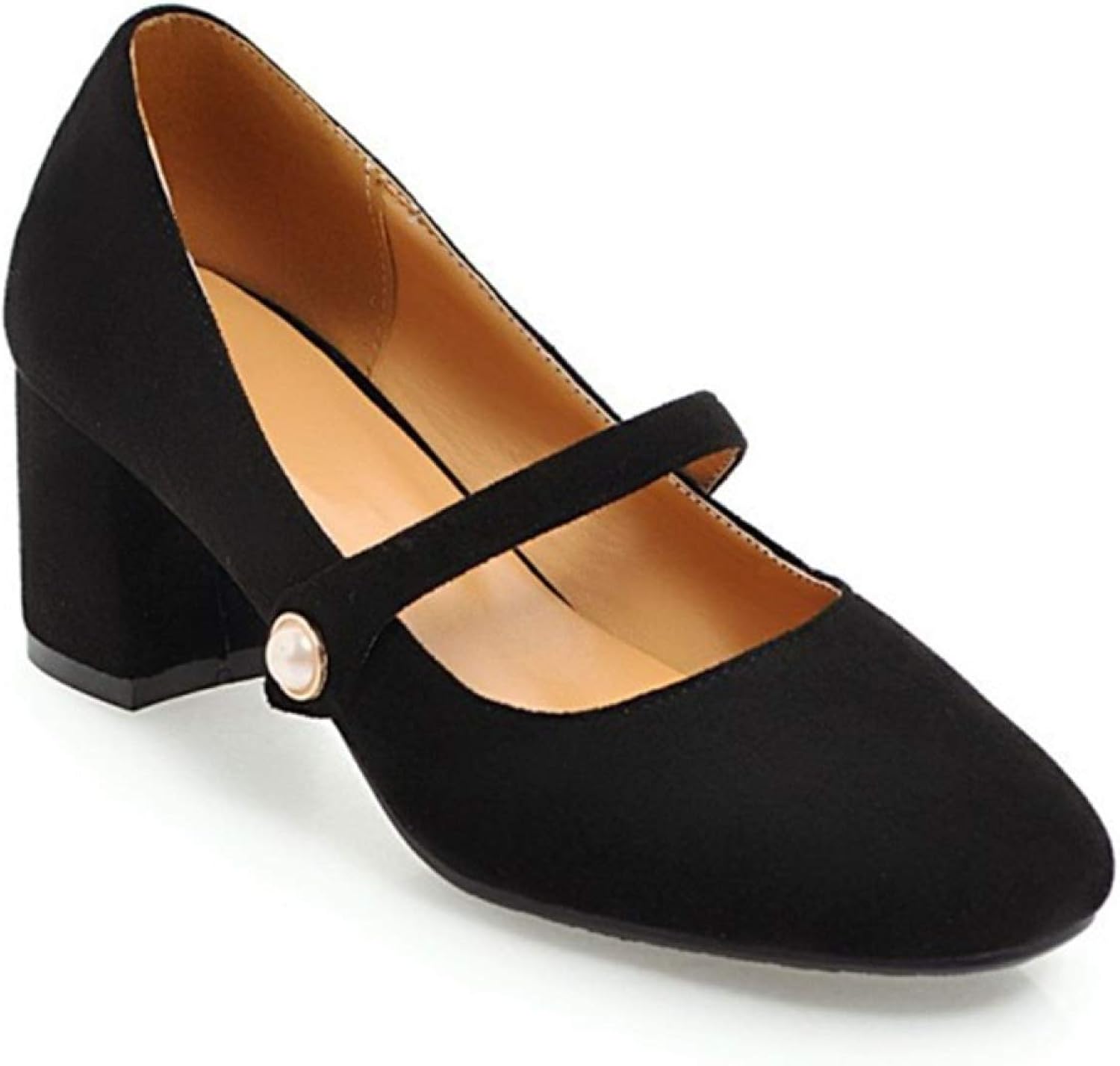 Women's Mary Jane Round Toe Pump Sweet Mid Block Heel Suede Slip On