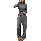 CHYRII Womens Two Piece Sets Fall Fashion Striped Long Sleeve Tops Wide Leg Palazzo Pants Outfits Loung Sets