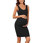 Ecavus Women's Maternity Ribbed Slim Fit Dress Sleeveless Tank Dresses Scoop Neck Pregnancy Bodycon Dress for Casual Wear