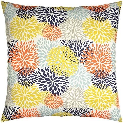 JinStyles Spring Floral Cotton Canvas Decorative Throw Pillow Cover (Orange Red Blue and Yellow, 26 x 26)