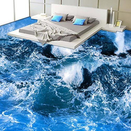 Ohcde Dheark Mediterranean Style Surf Seawater 3D Flooring Mural Wallpaper Modern Bathroom Custom 3D Floor Wear Non-Slip Vinyl Wallpaper Roll 430Cmx300Cm(169.3 By 118.1 In )