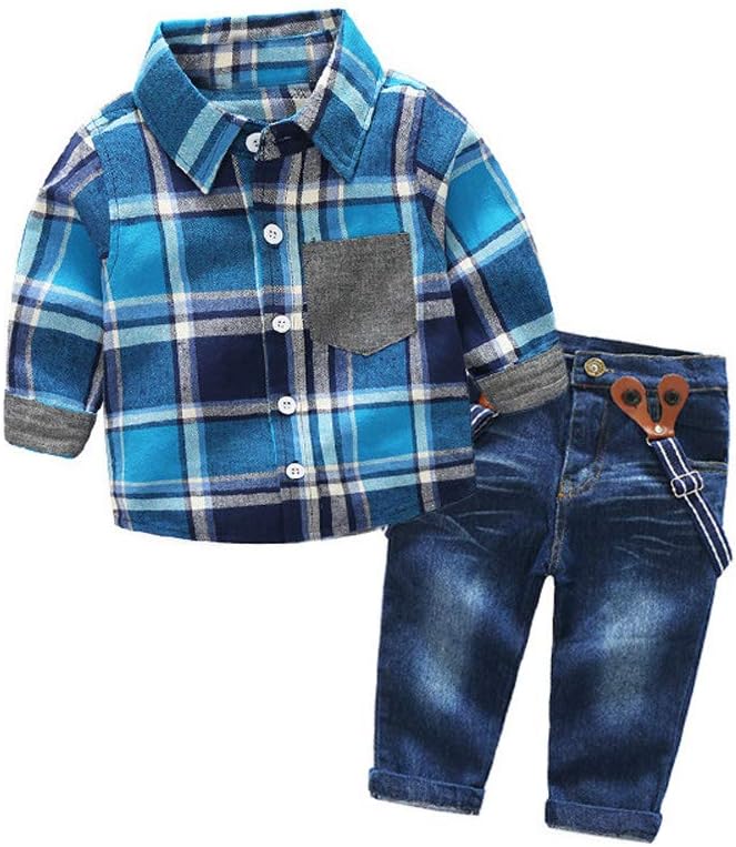 Boys Clothes Sets Cotton Striped Shirts + Ripped Jeans Pants 2pcs/Set Gentleman Kids Clothes
