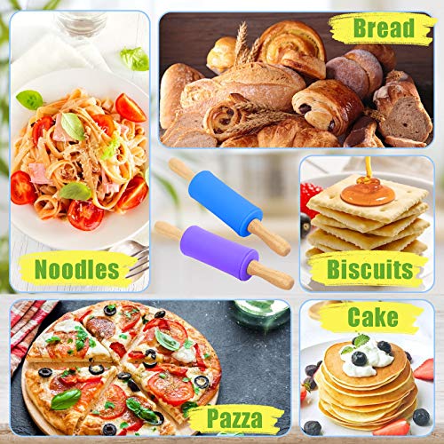 Koogel 9 Inch Mini Rolling Pin, 2 Pcs Kids Rolling Pin Small Rolling Pin Handle Rolling Pin for Home Kitchen Children Cake