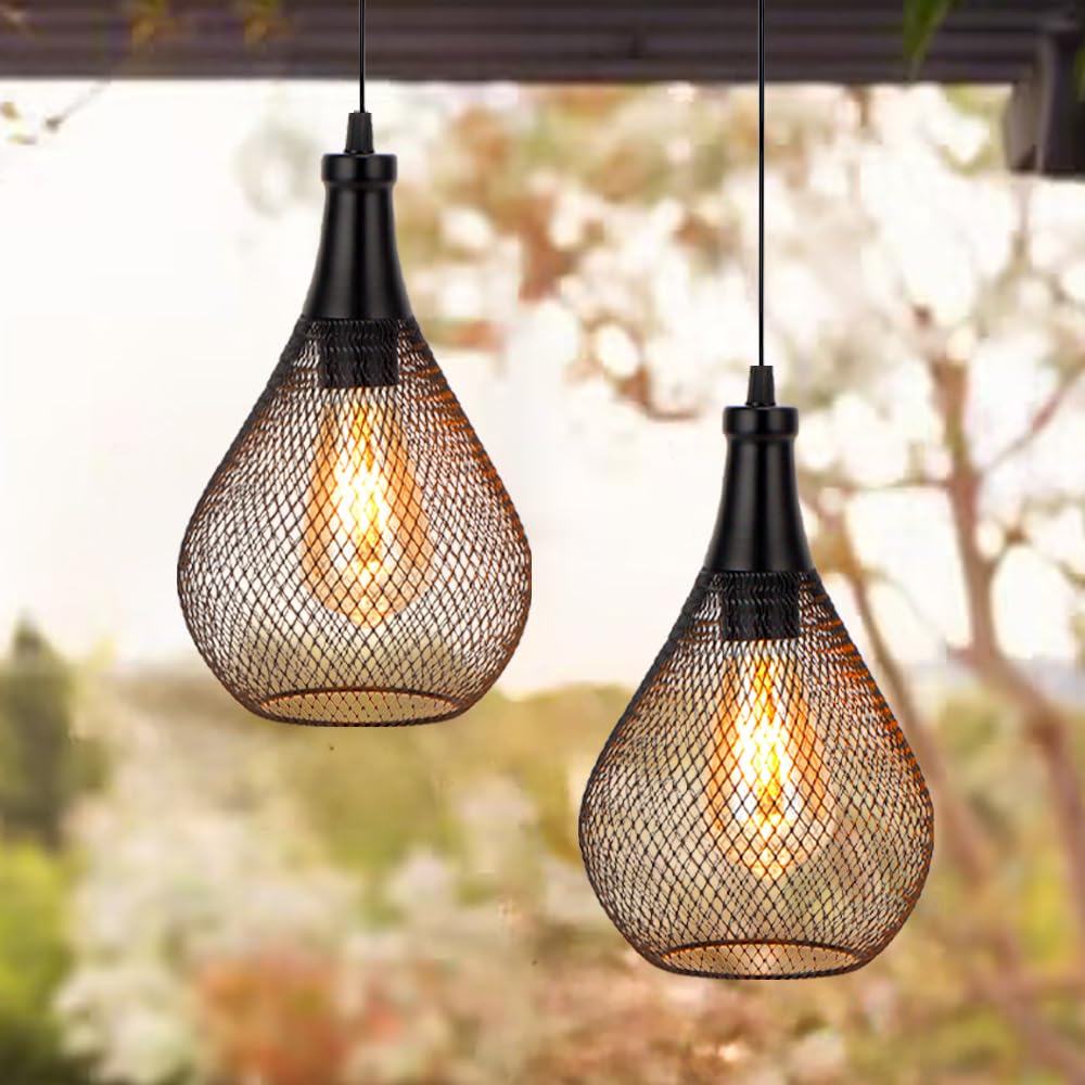 Photo 1 of JHY DESIGN Hanging Lamp Set of 2 Battery Operated Cordless Lamps Metal Cage Pendant Light with 6 Hours Timer Great for Parties Patio Events for Indoors Outdoors(Teardrop Shape)