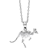 Charm America - Silver Kangaroo Pendant Necklace- 925 Sterling Silver- Silver Adjustable Necklace 16"-18"