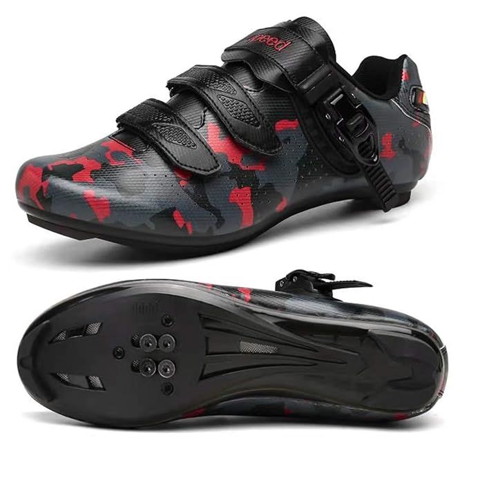 Mens Cycling Shoes Road Bike Shoes with Buckle Premium Microtex Shoes with Cleat Men SPD Shoes 