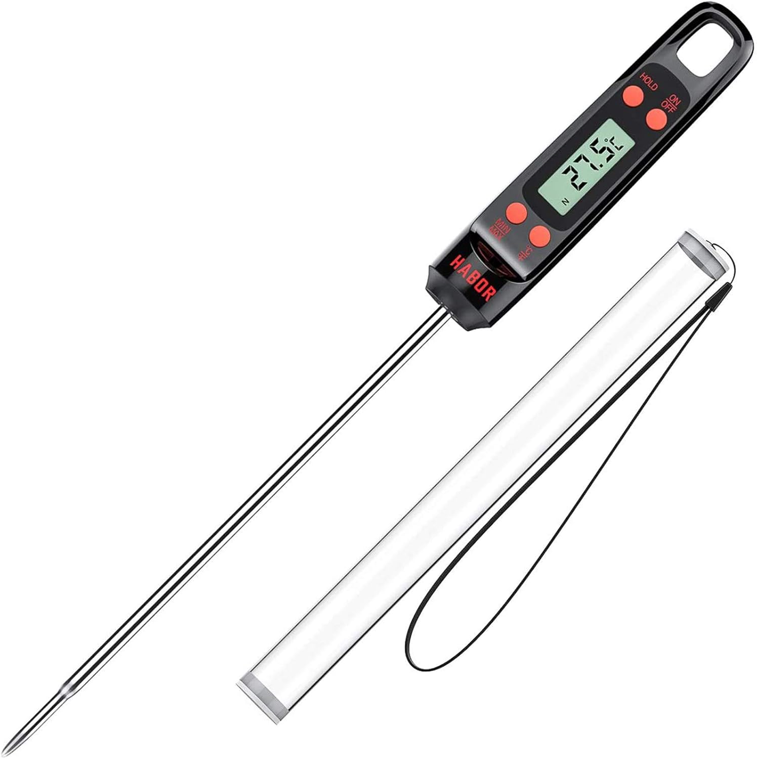 Habor Meat Digital Cooking Thermometer, Instant Read Kitchen, 5.5'' Long Probe, Hanging Hole, ºF/ºC, Auto-Off for Food, BBQ, Water, Sugar, Milk, Yogurt, Turkey, Grill, Wine, Black: Kitchen & Dining