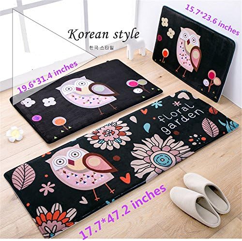 Wellwellbuy Kitchen Rug Anti Skid Bathroom Rug Shabby Balcony Door Carpet Floral Garden Black Owl Korean Style (50ร80 cm/19.6ร31.4 inches)
