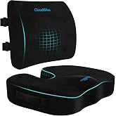 CloudBliss Ergonomic Seat Cushion &amp; Lumbar Support Pillow Set, Black,Large | Back Pain, Sciatica Relief, Memory Foam Support, Adjustable Straps, Machine Washable Velvet, Perfect for Office, Car, Gaming