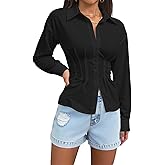 winkbay Women's Button Down Shirts Ruched Long Sleeve Blouses Slim Fit Fall Tops
