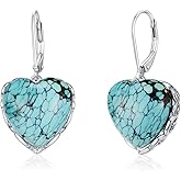 Genuine Turquoise Dangle Earrings 925 Sterling Silver Heart/Square/Oval Green Turquoise Earring Bohemian