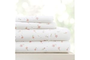 Linen Market 4 Piece Queen Sheet Set - Breathable, Double-Brushed Patterned Cooling Sheets – Oeko-TEX Certified Ultra Soft & Wrinkle-Free 16" Deep-Pocket Queen Sheets - Easy Care Soft Floral Pink