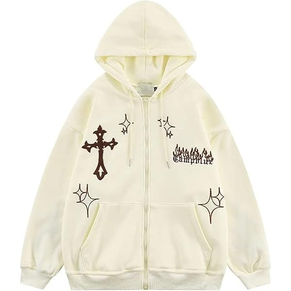 CORIRESHA Women's Y2K Aesthetic Hoodie Sweatshirt Cross Star Print
