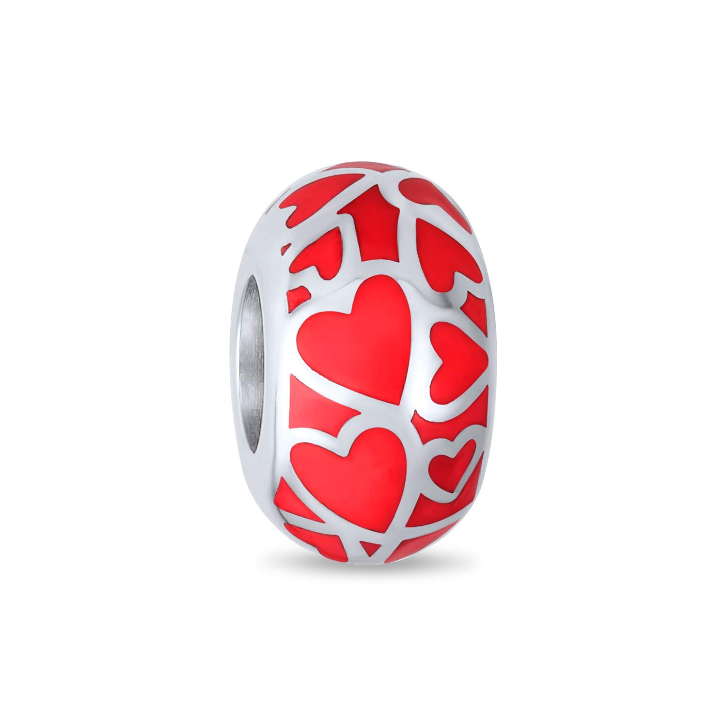 Valentine Red Silver Filigree Open Heart Cutout Love Murano Glass Spacer Charm Bead For Women For Teen .925 Sterling Silver Core Fits European Bracelet