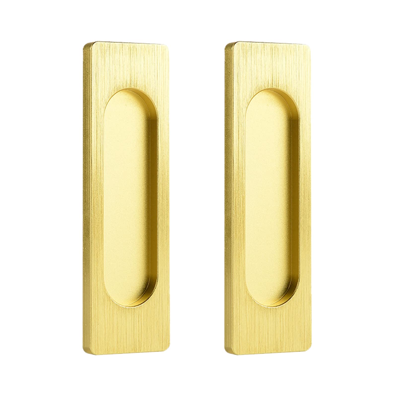 MOROBOR Self-Stick Rectangular Sliding Door Pulls, 2pcs Aluminum Alloy Flush Pull Punch-Free Handle for Sliding Barn Door Windows Cabinets (Brushed Gold,100mm)