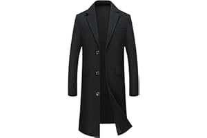 INVACHI Men's Long Pea Coat Single Breasted Casual Cotton Blend Trench Coat Overcoat Jacket