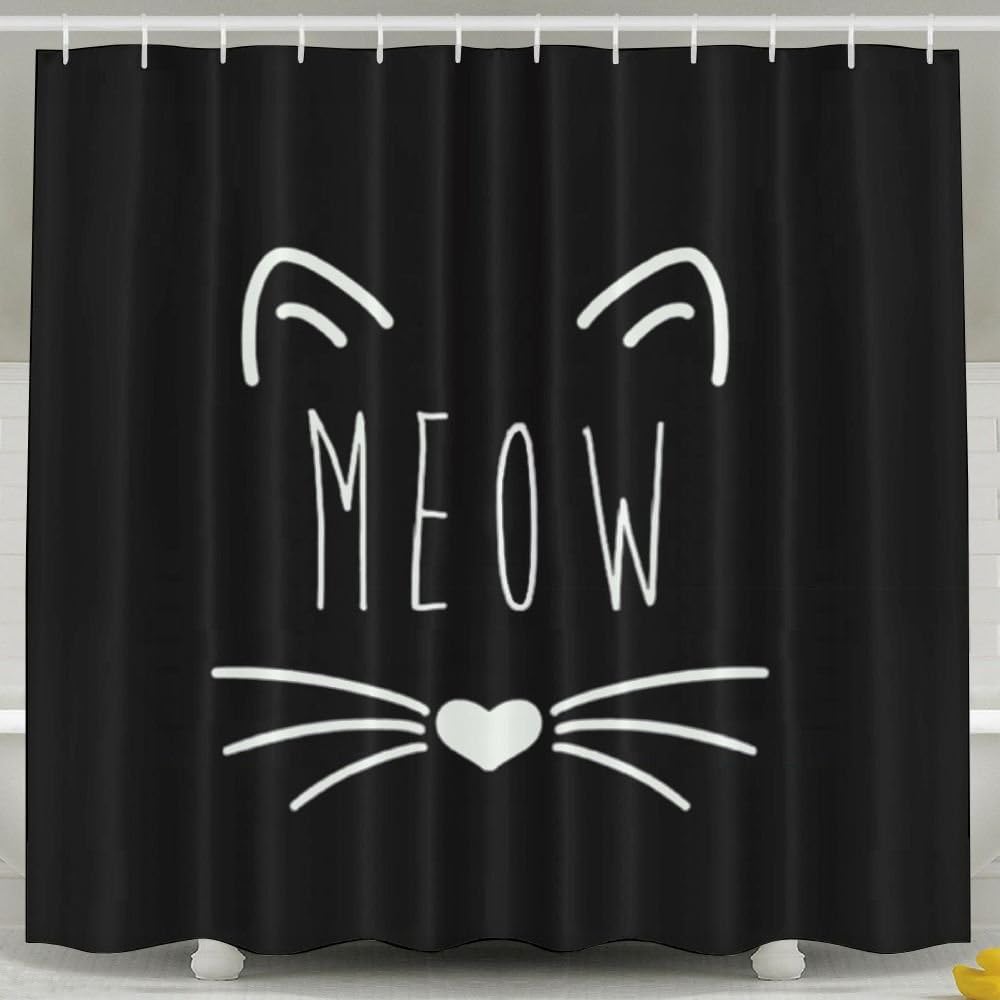 HVSAA Custom Waterproof Bathroom The Cute Cat Miaow Meow Shower Curtain Polyester Fabric Shower Curtain Size 60 X 72inch