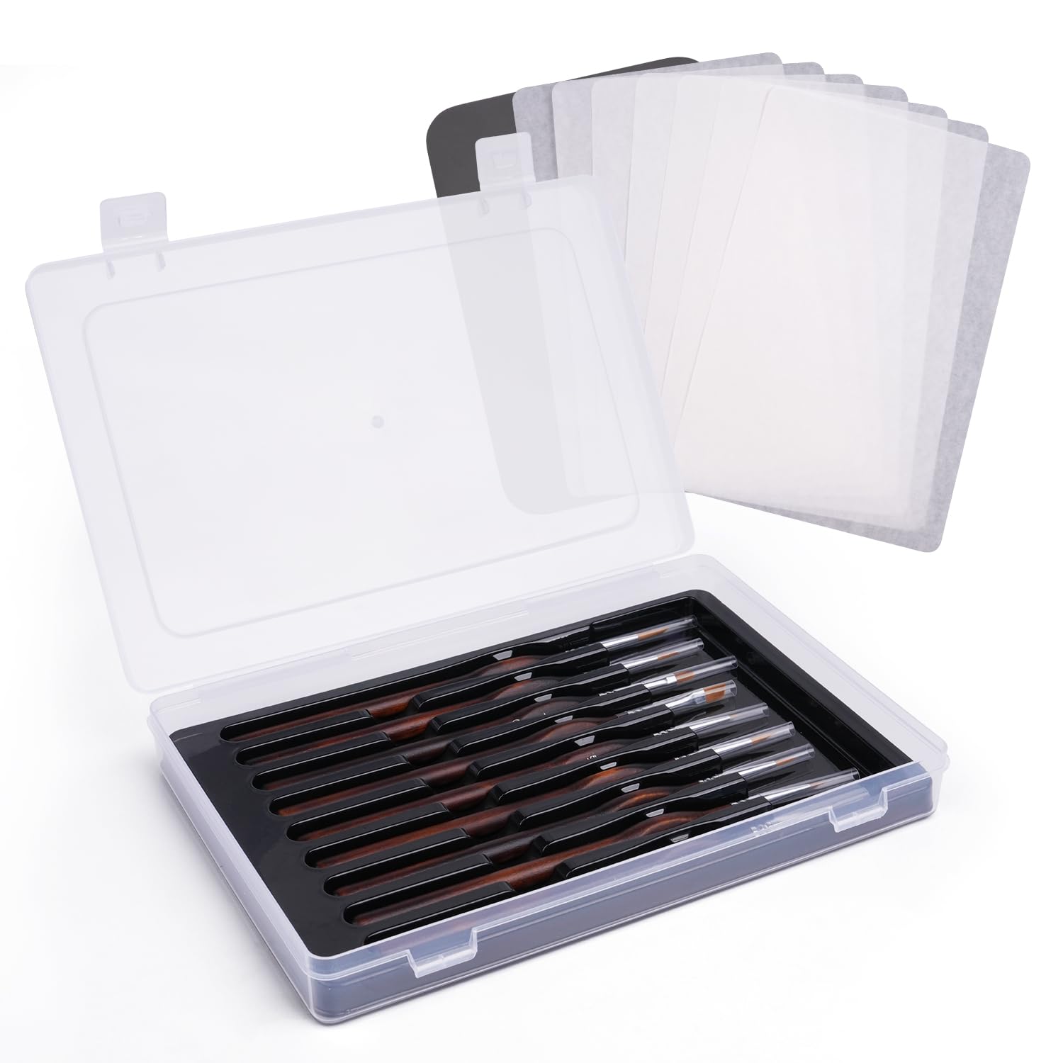golden maple Nasspalette für Miniaturmalerei – Wet Palette für Acrylmalerei-Set mit 9 Miniatur-Pinseln, 50 Palettenpapieren, 2 Schwämmen, 1 Pinselhalter und 1 Schwamm-Schale 9