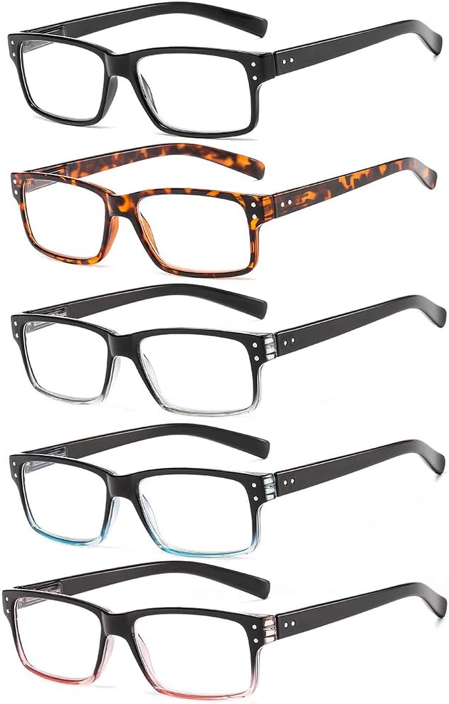 Suertree 5 Pack Reading Glasses Women Men Anti Blue Light Computer Glasses Blocking Spring Hinge Readers BM161 (+1.50 Magnification