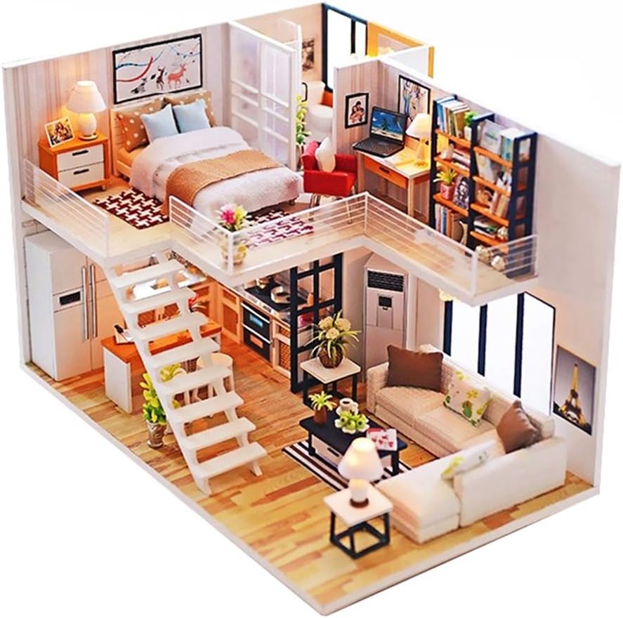 Roroom Dollhouse Miniature with Furniture,DIY Wooden Doll House Kit Plus Dust Cover and Music Box,1:24 Scale Creative Room Model to Build-Gift for Friends,Lovers and Families.(Simple Elegance)