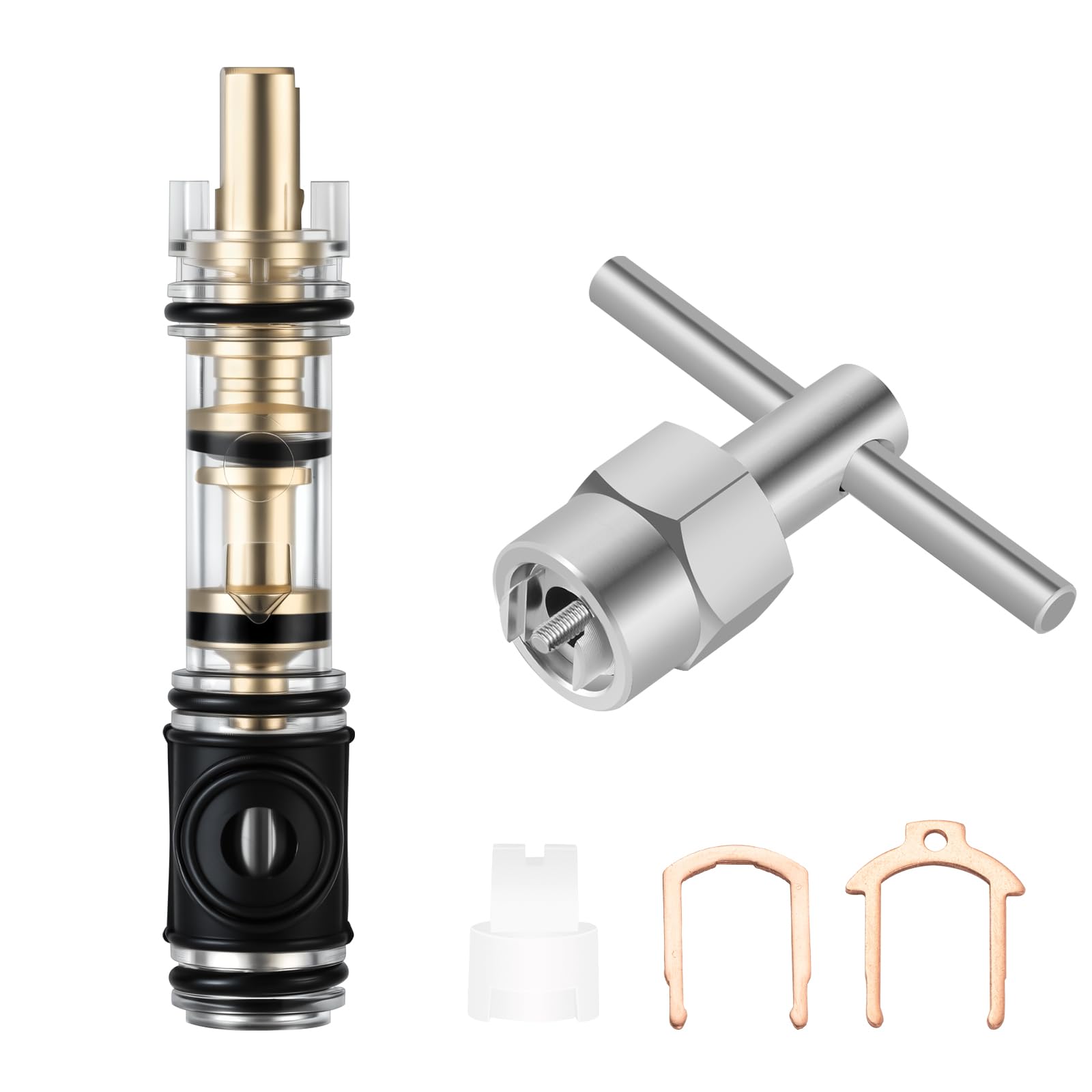 Photo 1 of 1 Pack Dual Seal 1225 Replacement Cartridge With 104421 Cartridge Removal Tool, for Moen 1225 1225B, One Handle Kitchen and Bathroom Faucet Cartridge, for Single Handle Faucet/Showers, Brass