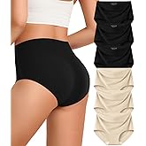 Kalapa Womens Underwear Seamless Full Coverage Breathable Briefs No Show Silky Stretch High Waisted Ladies Panties 6 Pack (US, Alpha, X-Small, Regular, Regular, 3 Black 3 Nude)