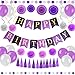Enfy Purple Happy Birthday Party Decorations – Supplies Set for Adult Women & Men – Boy & Girl Kids - Includes Hanging Wall Bunting Flag Banner with Gold Letters, Pom Poms, Paper Fans, Garlands, Baloons