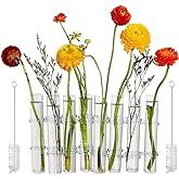 8PCS Test Tube Vases Decorative Glass Flower Vase Hinged Flower Vases Planter Flower Arranging Container Hydroponic Flower Holder Decor with 15PCS Hooks and 2PCS Brushes (VASES- A)