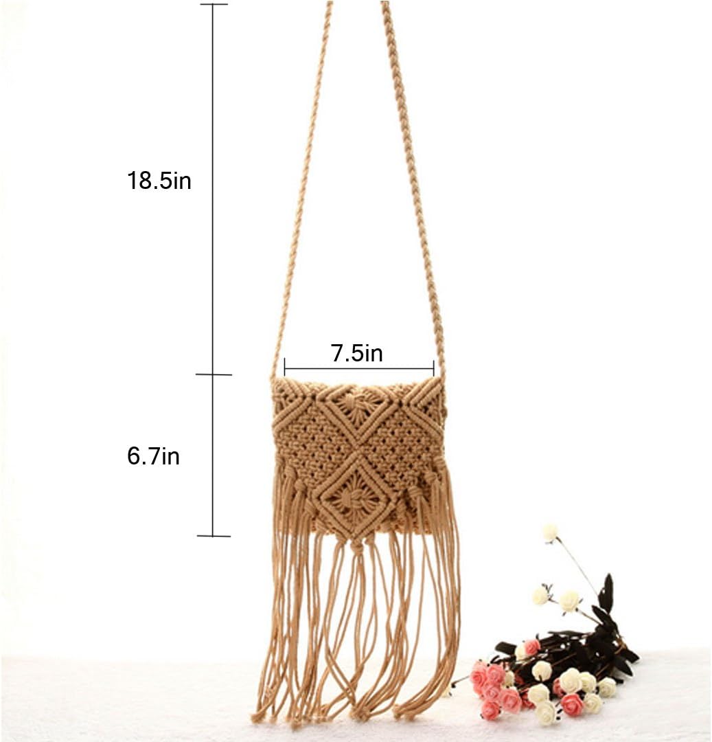 LA HUATE Women Handmade Beach Shoulder Bags Summer Holiday Tassel Purse Casual Messenger Bags Crossbody Bags,White - Image 3