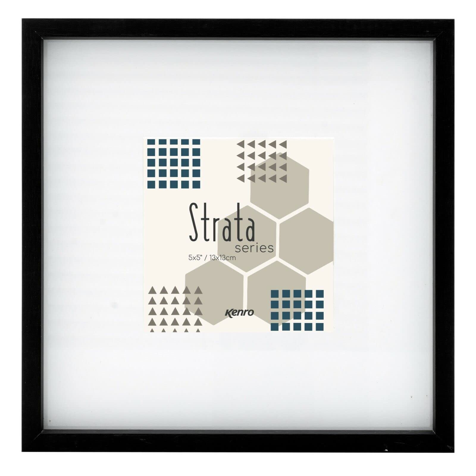 Kenro Strata Series Black Photo Frame 10x10 Inch / 25x25cm with Wide Mat for Photo 5x5 Inch / 13x13cm - ST1313B