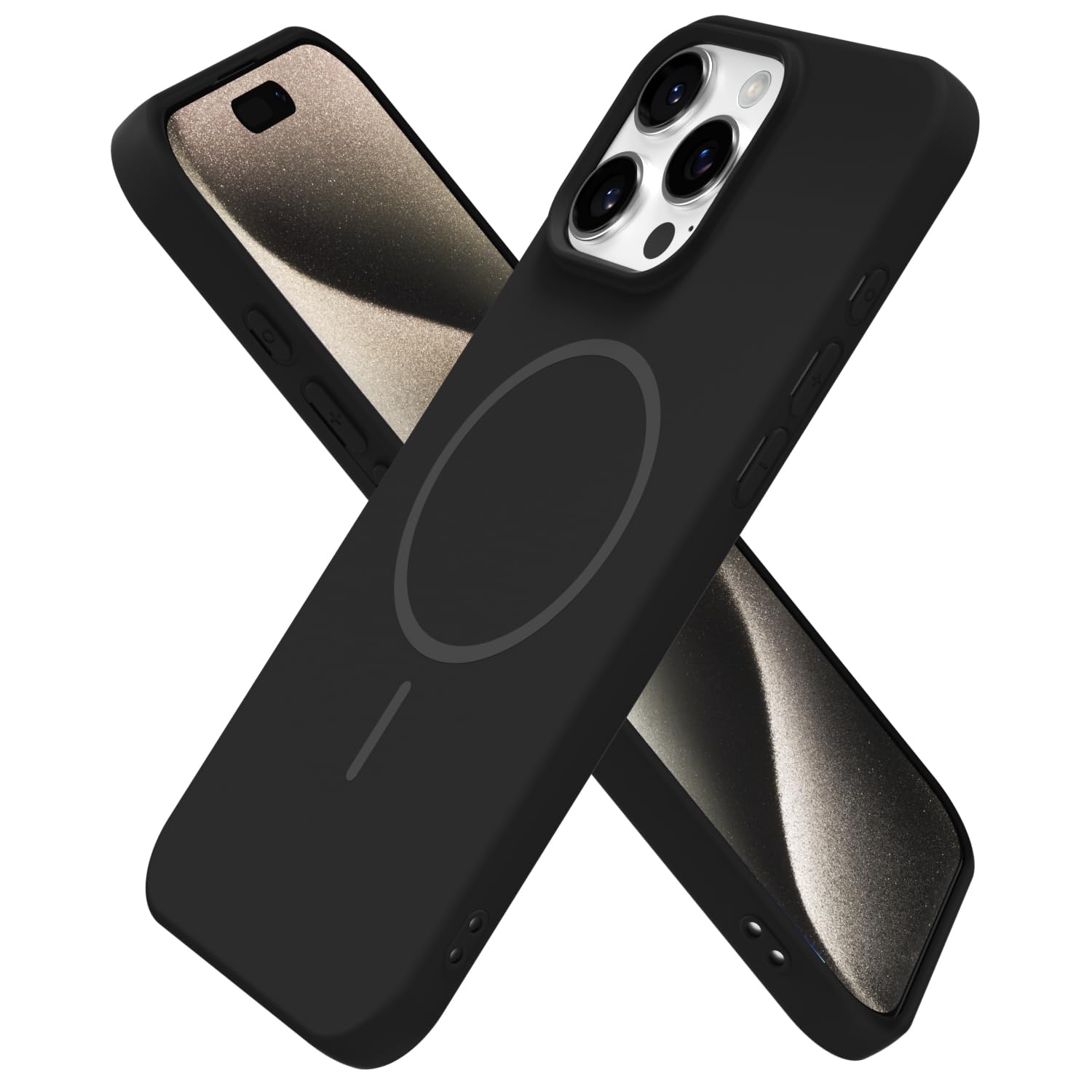 Photo 1 of oakxco for iPhone 15 Pro Max Case Silicone Mag Safe, Magnetic Slim Thin Phone Case Compatible with Magsafe Wireless Charging, Cute Girly Aesthetic Soft Rubber Gel Safecase for Women Girls, Black