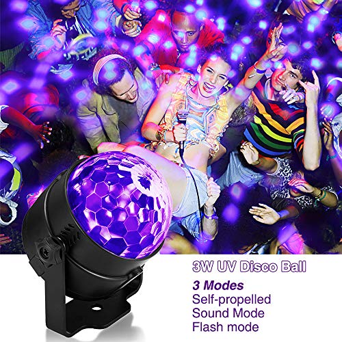 SOLMORE LED UV Black Light 3W Disco Ball Party Lights DJ Lights Sound Activated Strobe Light Stage Lighting for House Party Nightclub Karaoke Dance Wedding Ballroom Halloween Event(with Remote) - Thumbnail 2