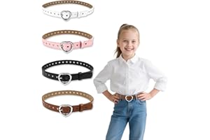 4 PCS Girls Belt PU Leather Waist Belt with Heart Shaped Metal Buckle for Jeans Dress Pants Youth Adjustable Skinny Belt