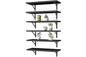 YGEOMER 16.5 Inch Floating Shelves for Wall, Farmhouse Wall Shelves for Bedroom, Bathroom Storage, Living Room and Kitchen Decor (Set of 6 Black)