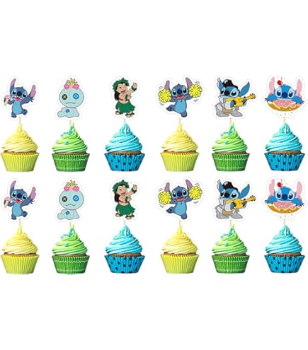 Kit De 24 Tops De Magdalenas De Lilo & Stitch - Decoración De Fiesta Cumpleaños Infantil