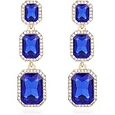 Met-edianger Classical Rhinestone Dangle Earrings Statement Crystal Drop Earrings Wedding Bridal Rectangle Dangling Earrings for Women