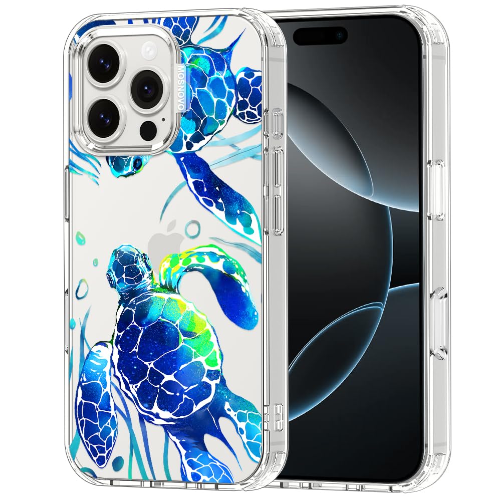 MOSNOVO Case for iPhone 16 Pro Max, [Buffertech 6.6ft Military-Grade Drop Protection] [Anti Peel Off Tech] Clear TPU Bumper Phone Case Cover Design - Sea Turtles