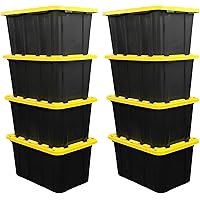 STOWIX BLACK & YELLOW 27-Gallon Storage Bin with Snap-on Lid, Heavy Duty Plastic Storage Bins with Lid, Stackable, 8 Pack