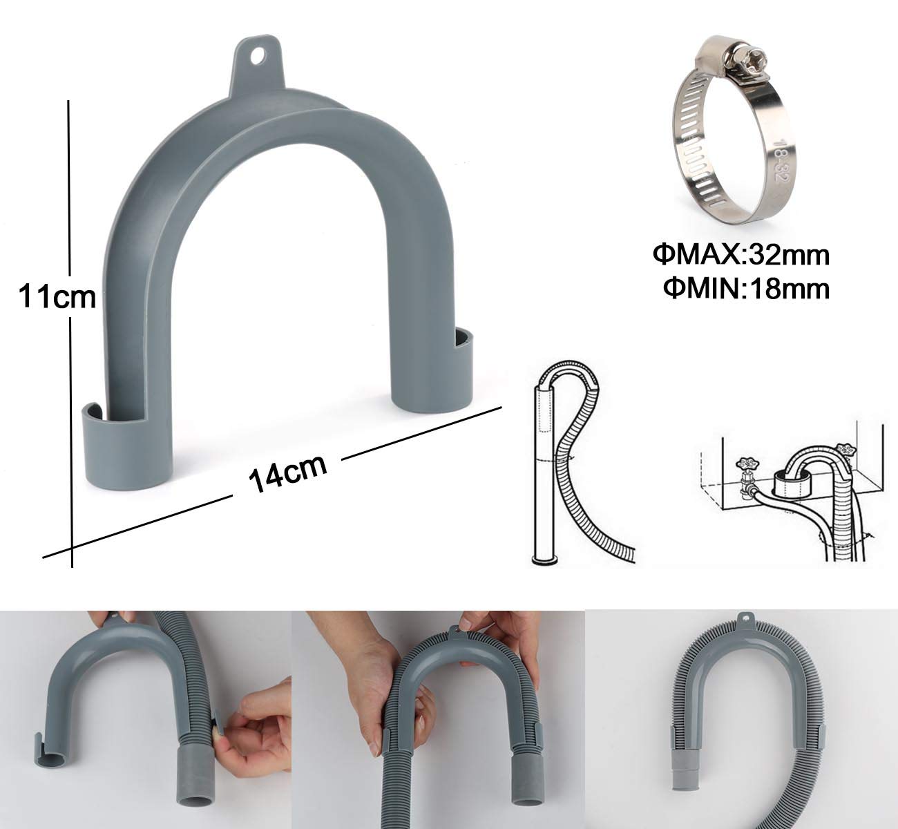 1Plusselect Washing Machine Drain Hose Extension Kit, Universal Replacement Flexible Washing Mashine Discharge Hose Dishwasher Drain Hose(5FT)