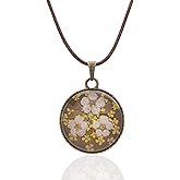 Aliravine Real Pressed Flower Necklace for Women, Handmade Birth Floral Pendant, Meaningful Nature-Inspired Jewelry Gift for Christmas, Valentine’s & Mother’s Day - 18"