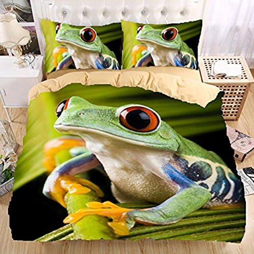 Mangogo Lively 3D Frog Boys Kids Twin 2pc Duvet Cover Pillowcase Bedding Sets Colorful Green