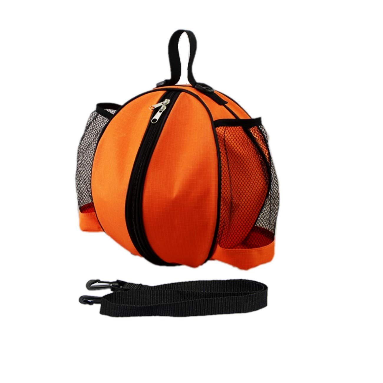 JZK Orange shoulder bag for basketball football volleyball, basketball carry bag with side net pockets for water bottle, basketball handbag carrier bag