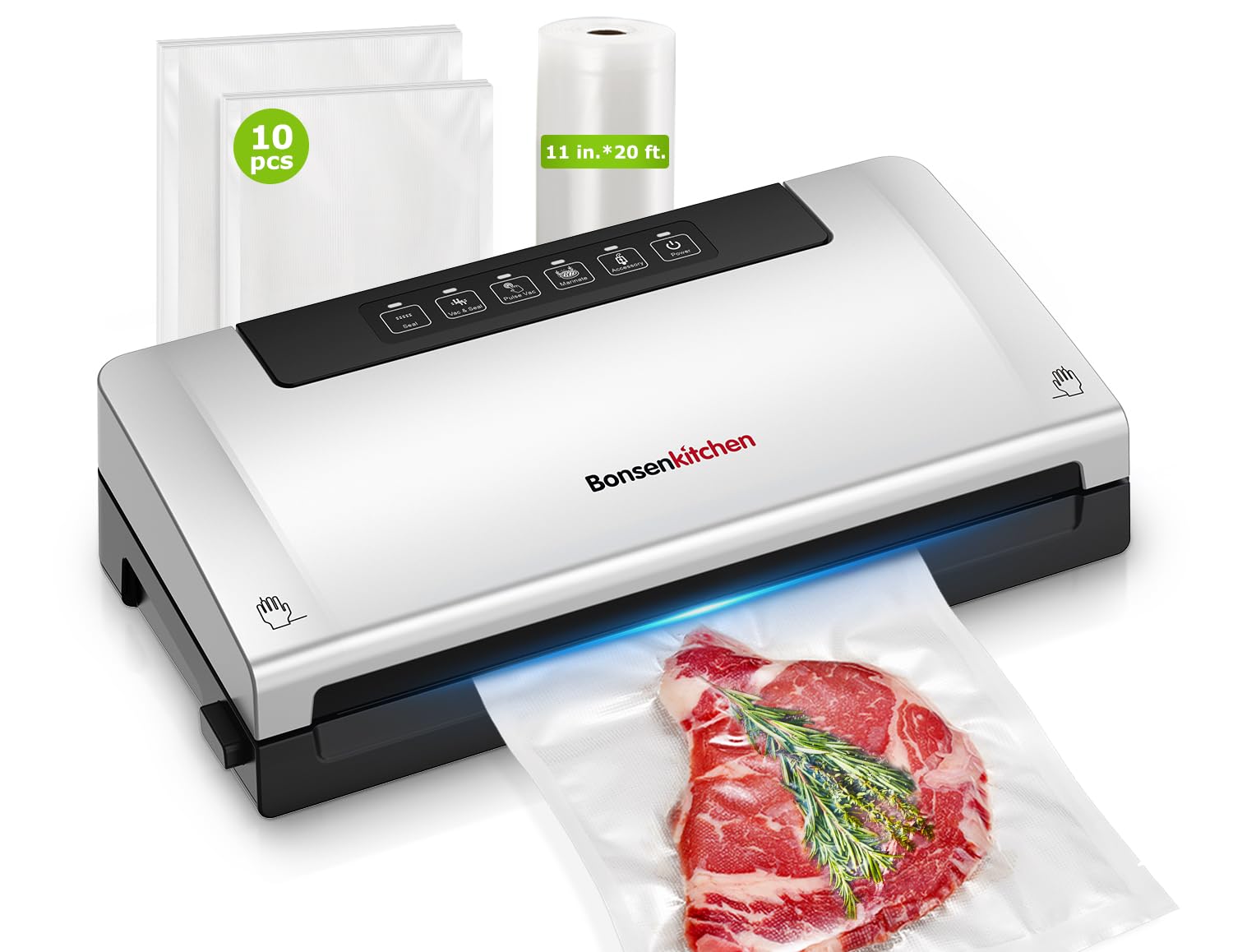 Photo 1 of Bonsenkitchen Food Vacuum Sealer Machine with External Vac Function, Built-in Cutter & Bag Storage, 5 Modes for Various Food Types, Includes 10 Bags & 1 Roll (Silver)