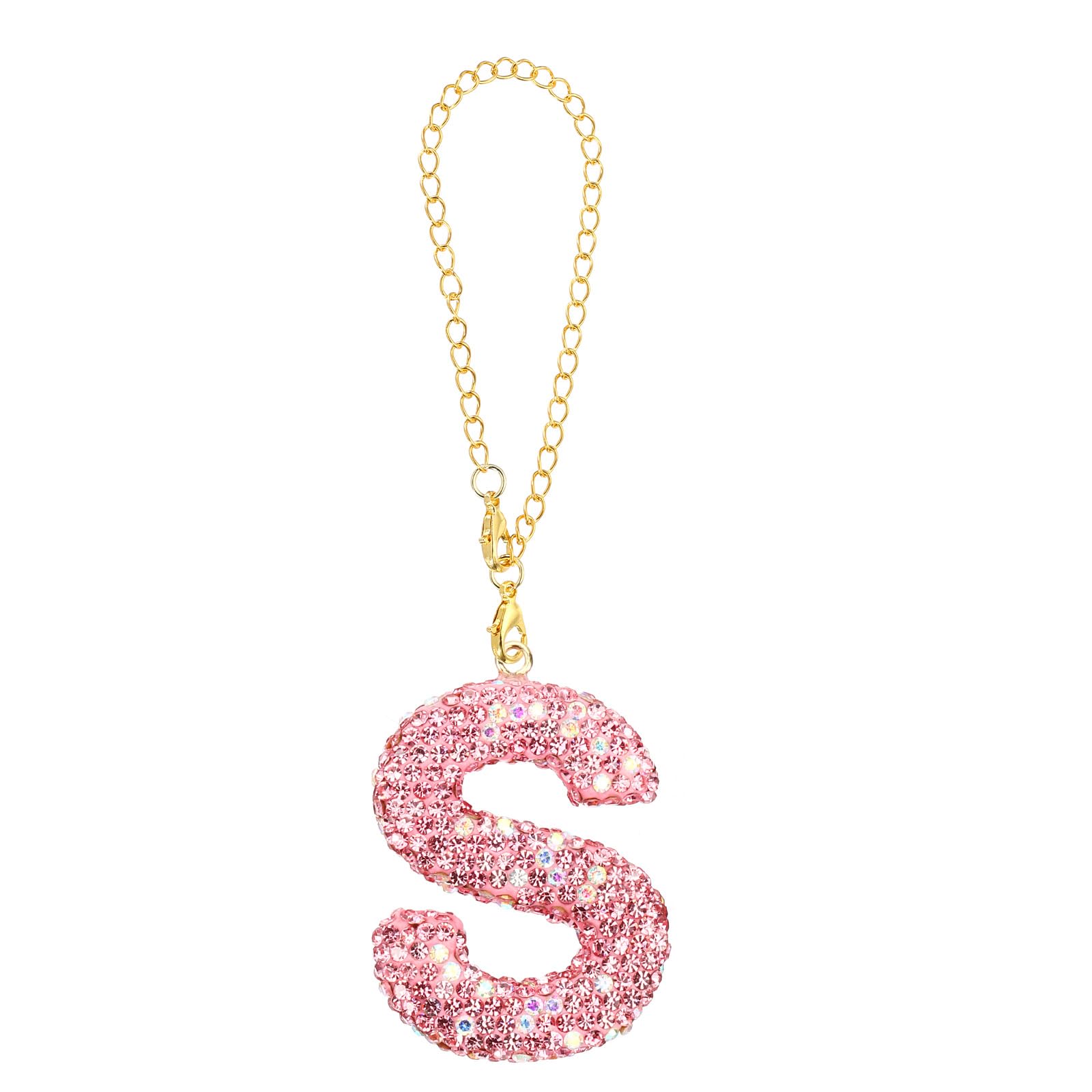 PATIKIL Initial Letter Charm, Letter S Charm with Pink Rhinestones Decorative Alphabet KeyChain Pendants for Beach Bag DIY Craft, Pink — image 1